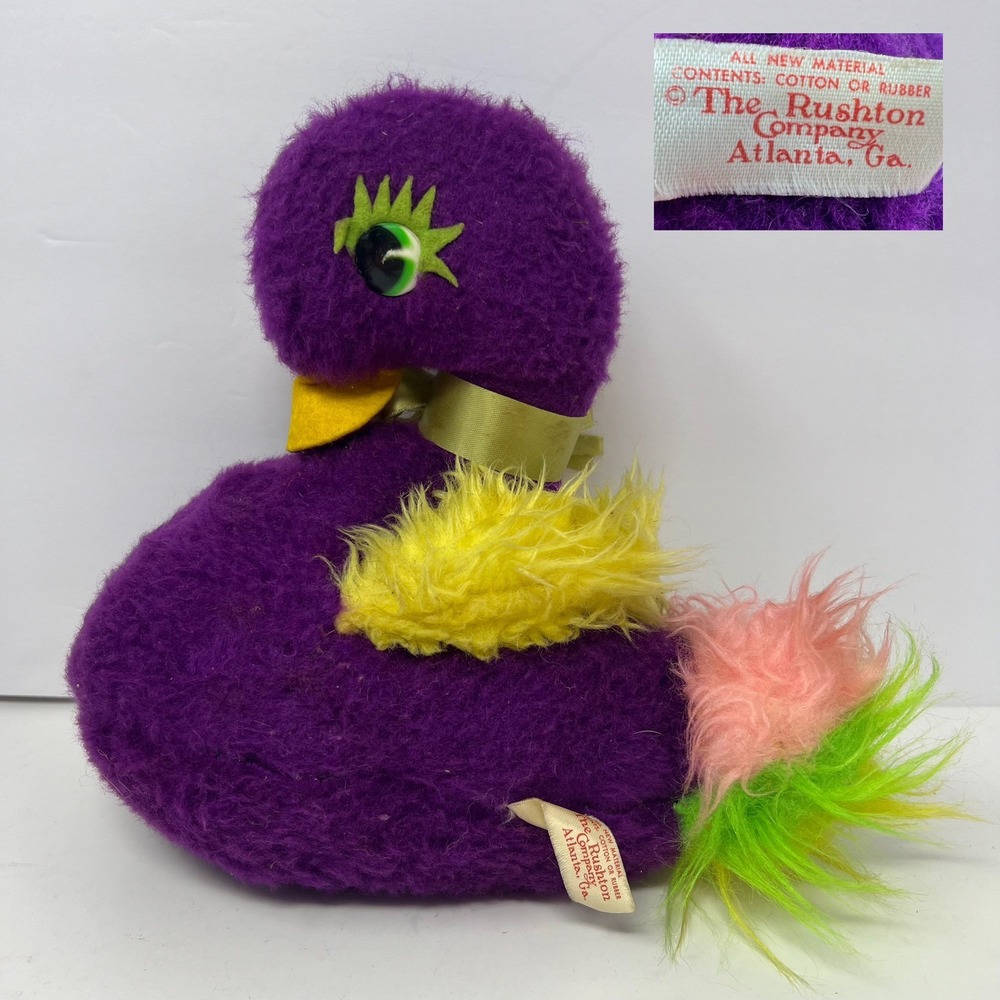 Vintage Rushton Company Duck Plush Purple Toy 9" Tall Stuffed Animal